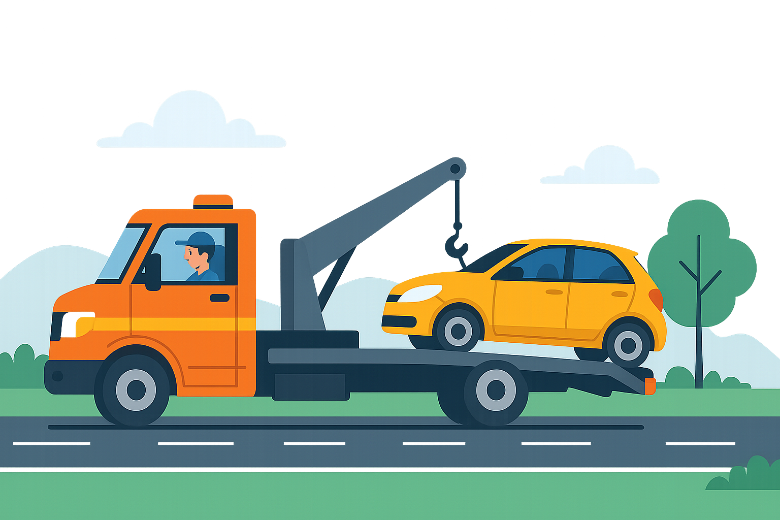 Tow truck assisting a car roadside